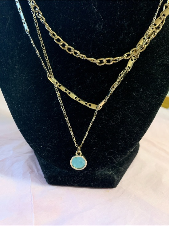 Jewelry - Layered Gold Necklace with Blue Pendant